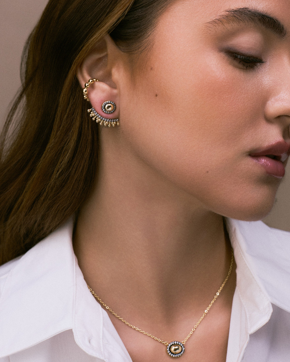 Golden Beaded Ear Jacket