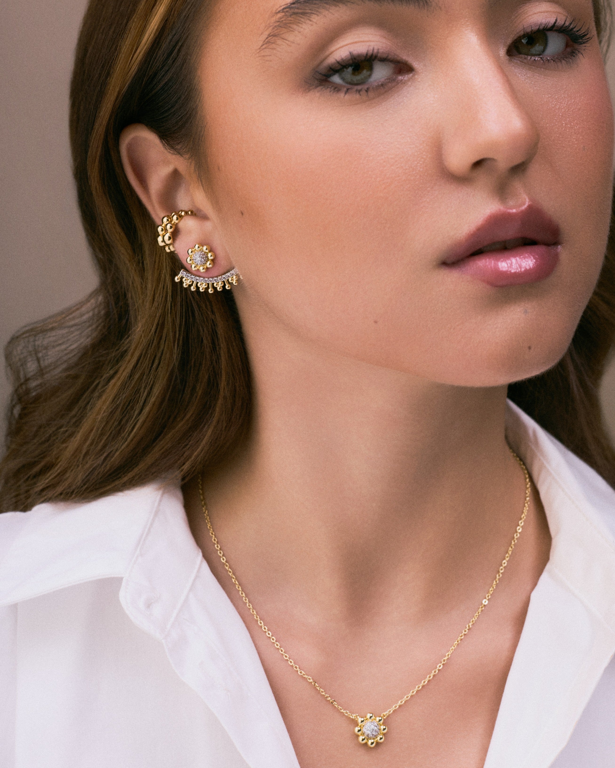 Golden Beaded Ear Jacket