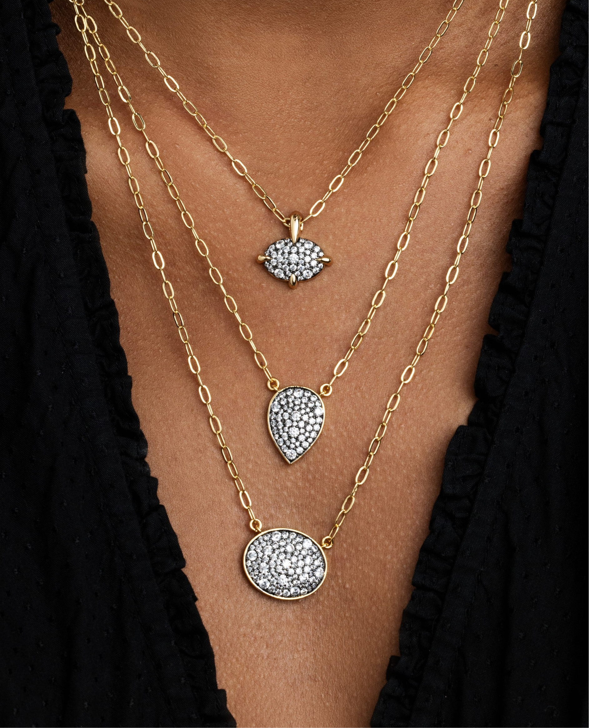 Pave Oval Shape Necklace - Josefina Jewels