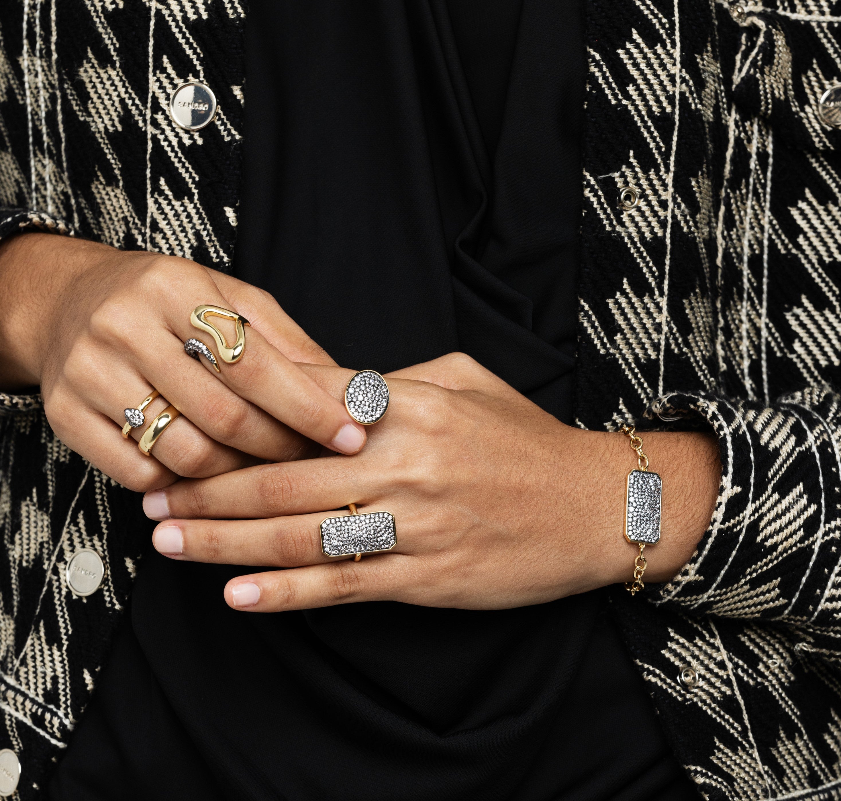 Pave Rectangle Shape Chain Bracelet - Josefina Jewels