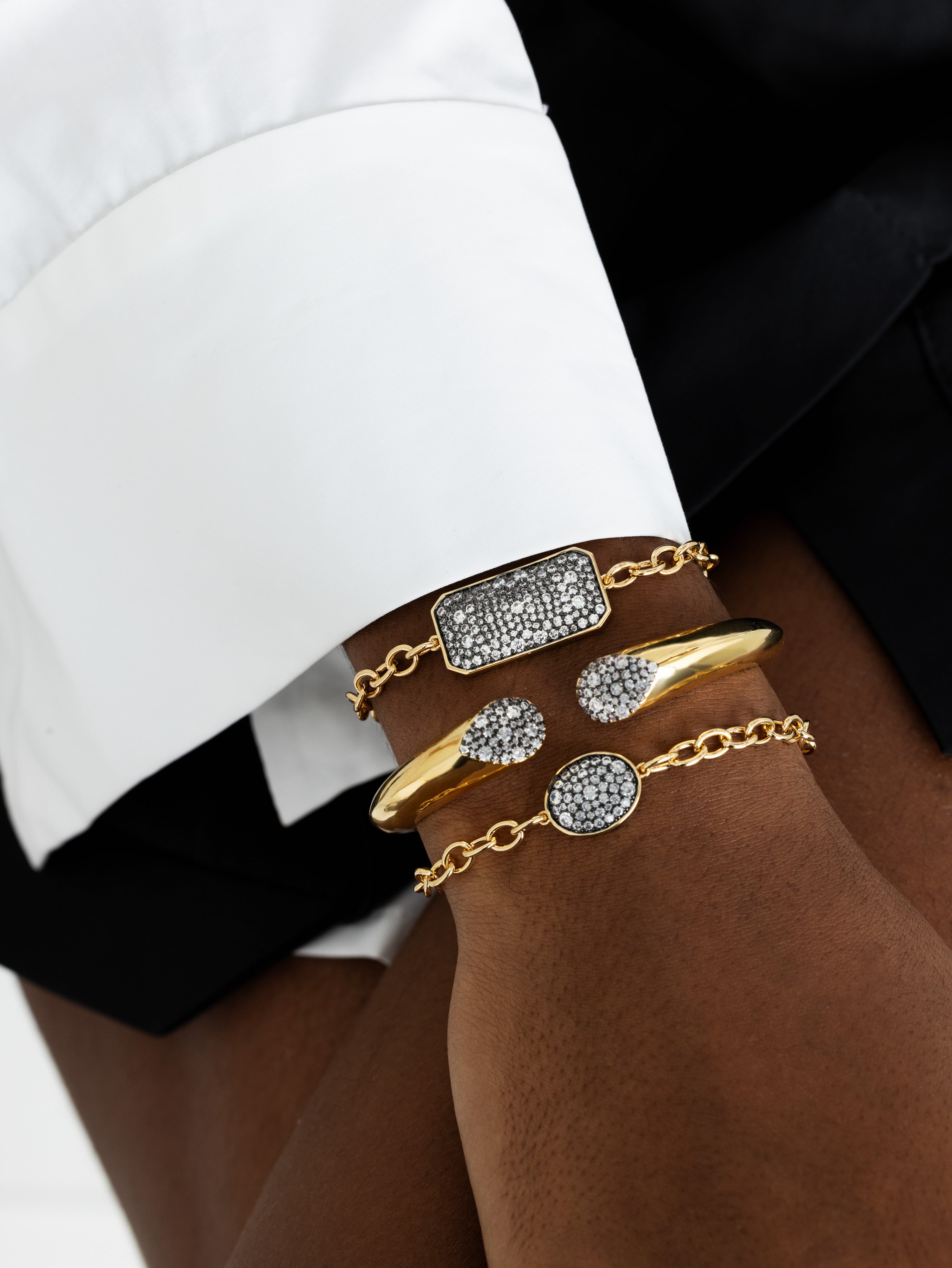 Pave Pear Shape Bangle Bracelet - Josefina Jewels