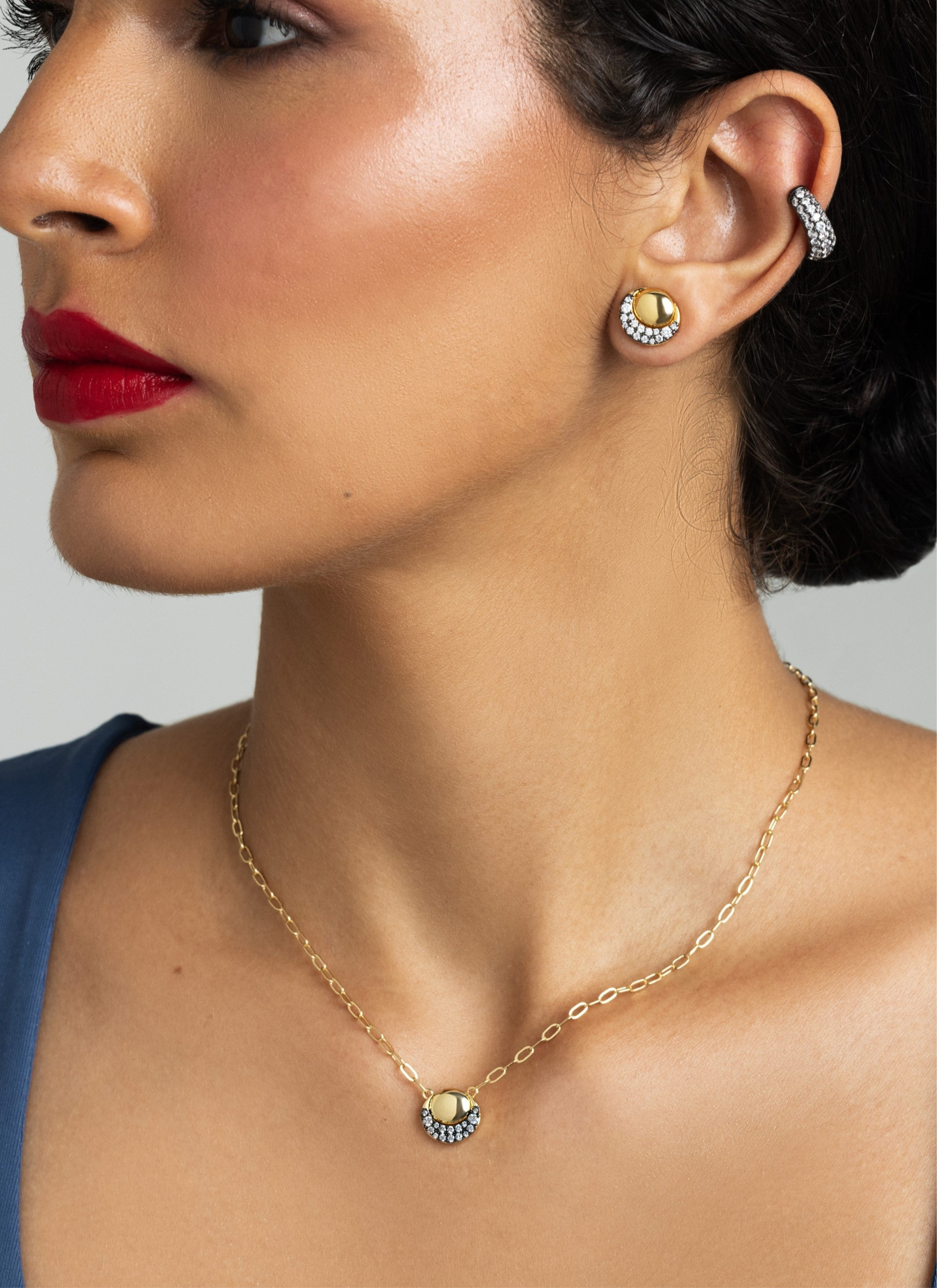 Pave & Gold Short Necklace - Josefina Jewels