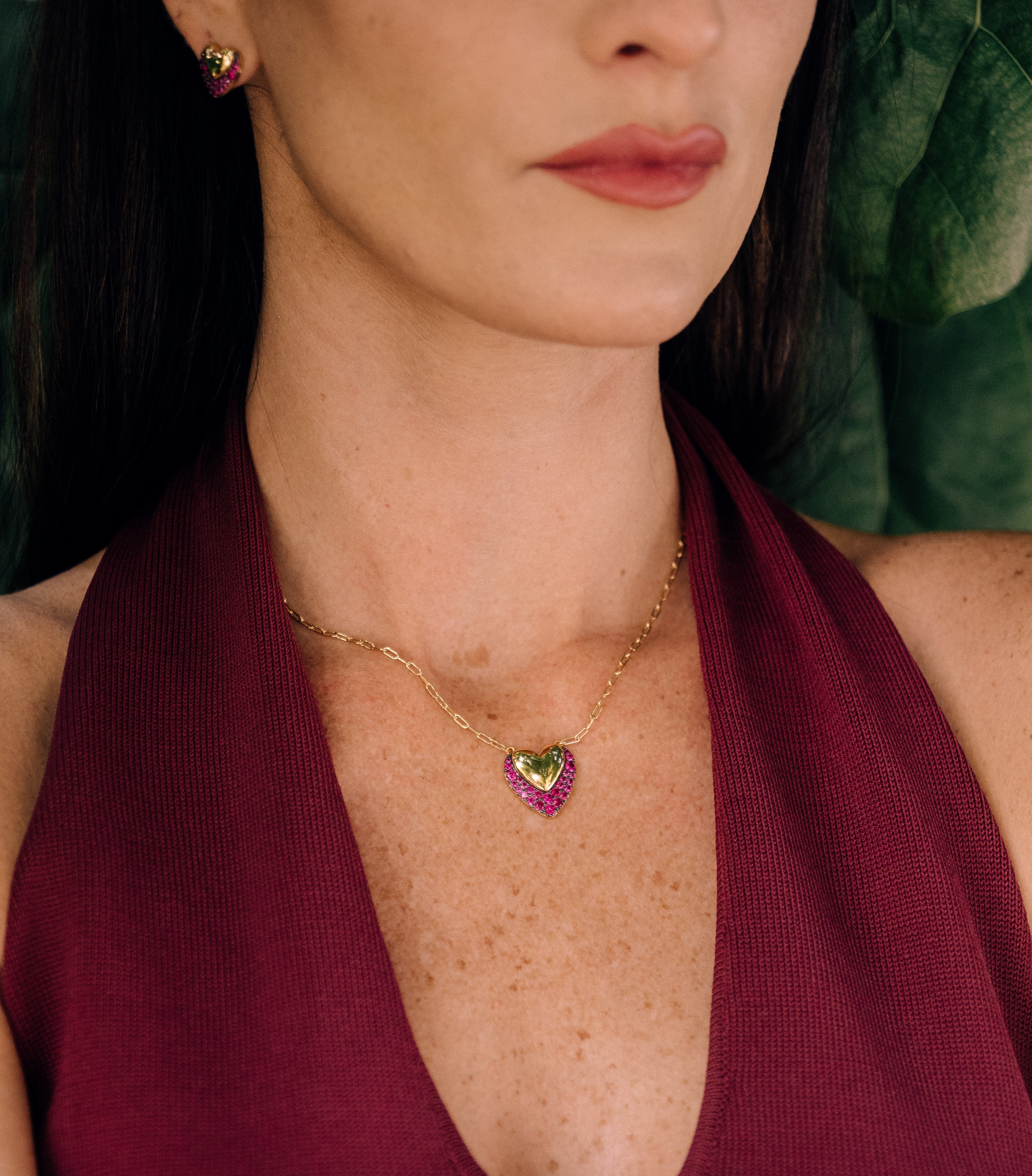 Golden Heart & Pave Color Necklace - Josefina Jewels