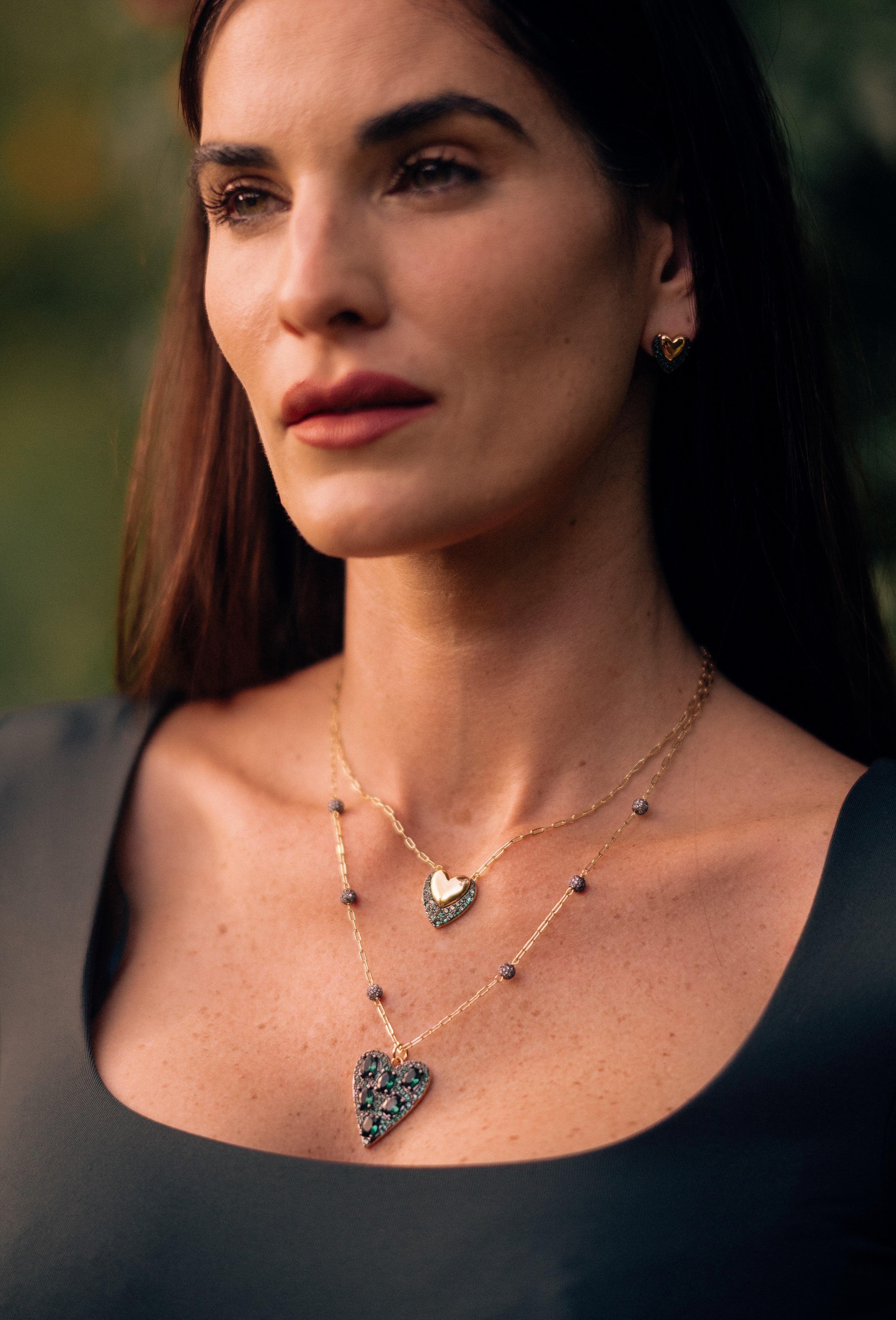 Golden Heart & Pave Color Necklace - Josefina Jewels