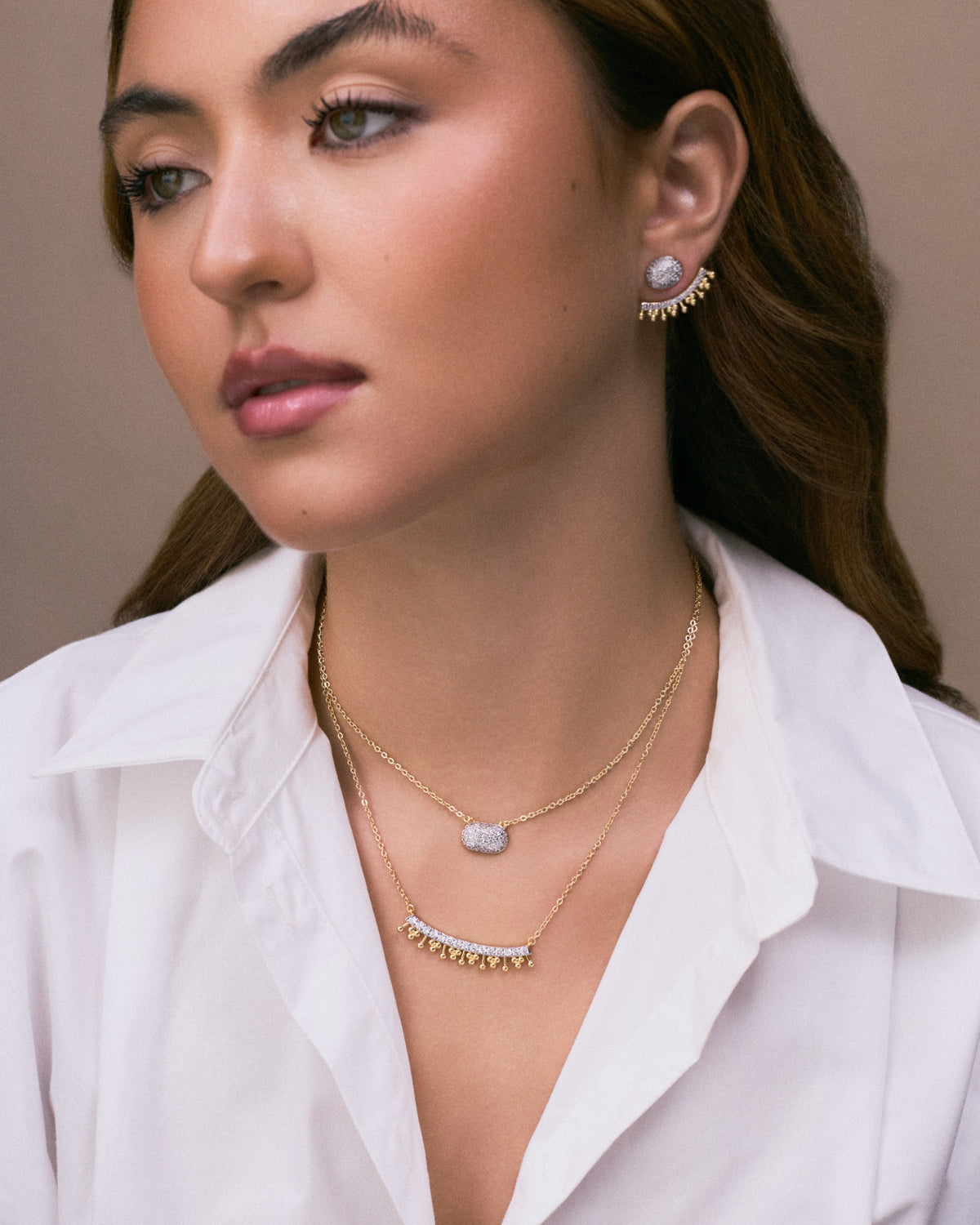 Gold Beaded Fringe Necklace