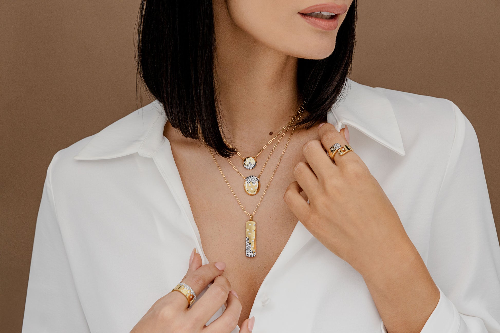 Scattered Pave Rectangle Necklace - Josefina Jewels