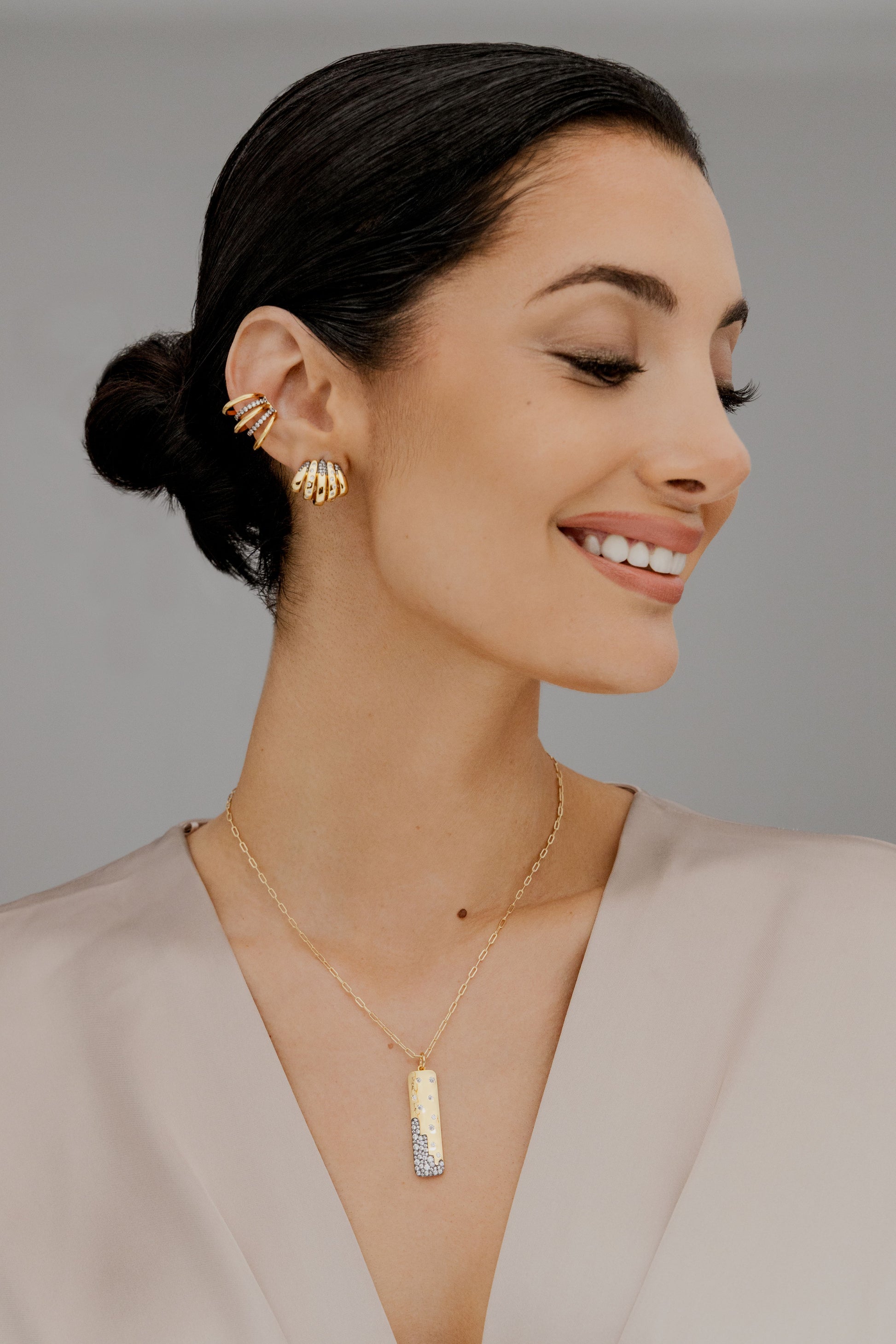 Scattered Pave Rectangle Necklace - Josefina Jewels