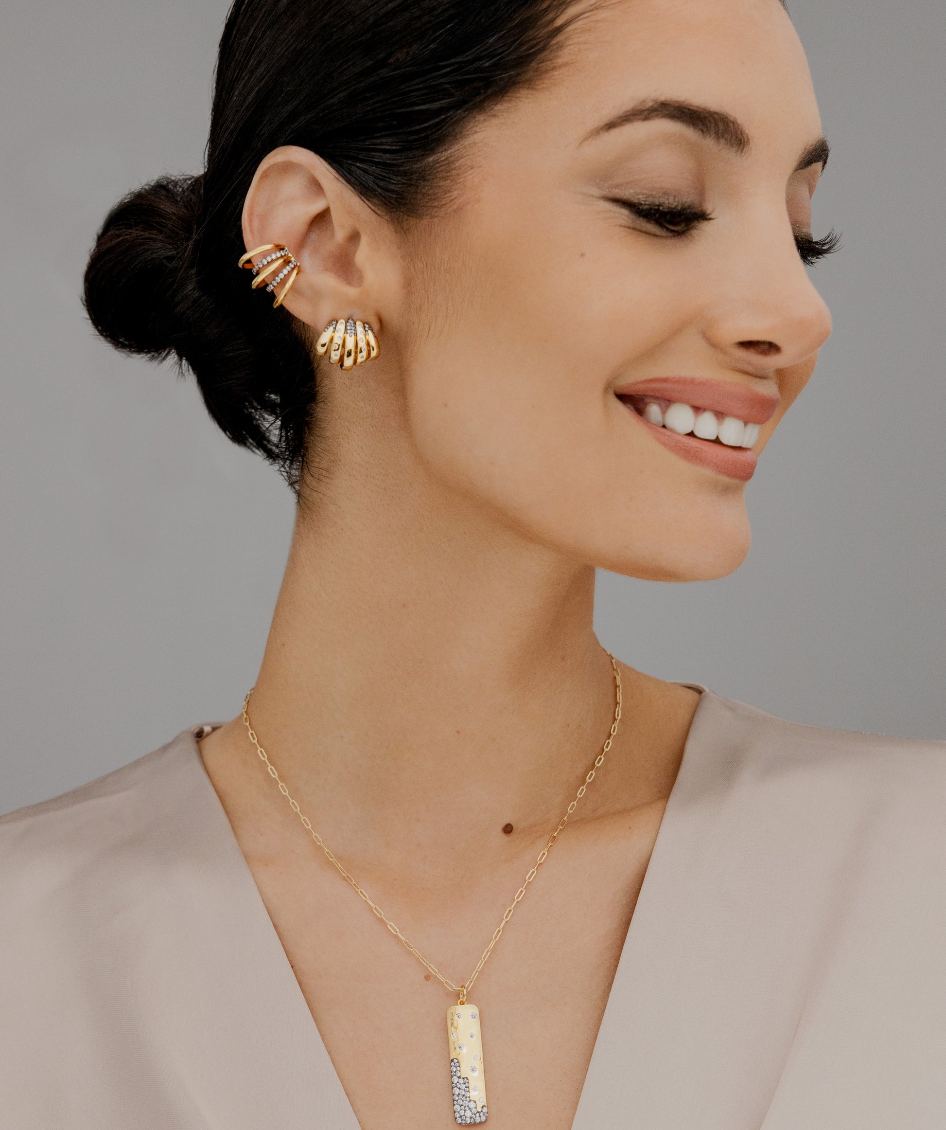 5 Rows Scattered Pave Earring - Josefina Jewels