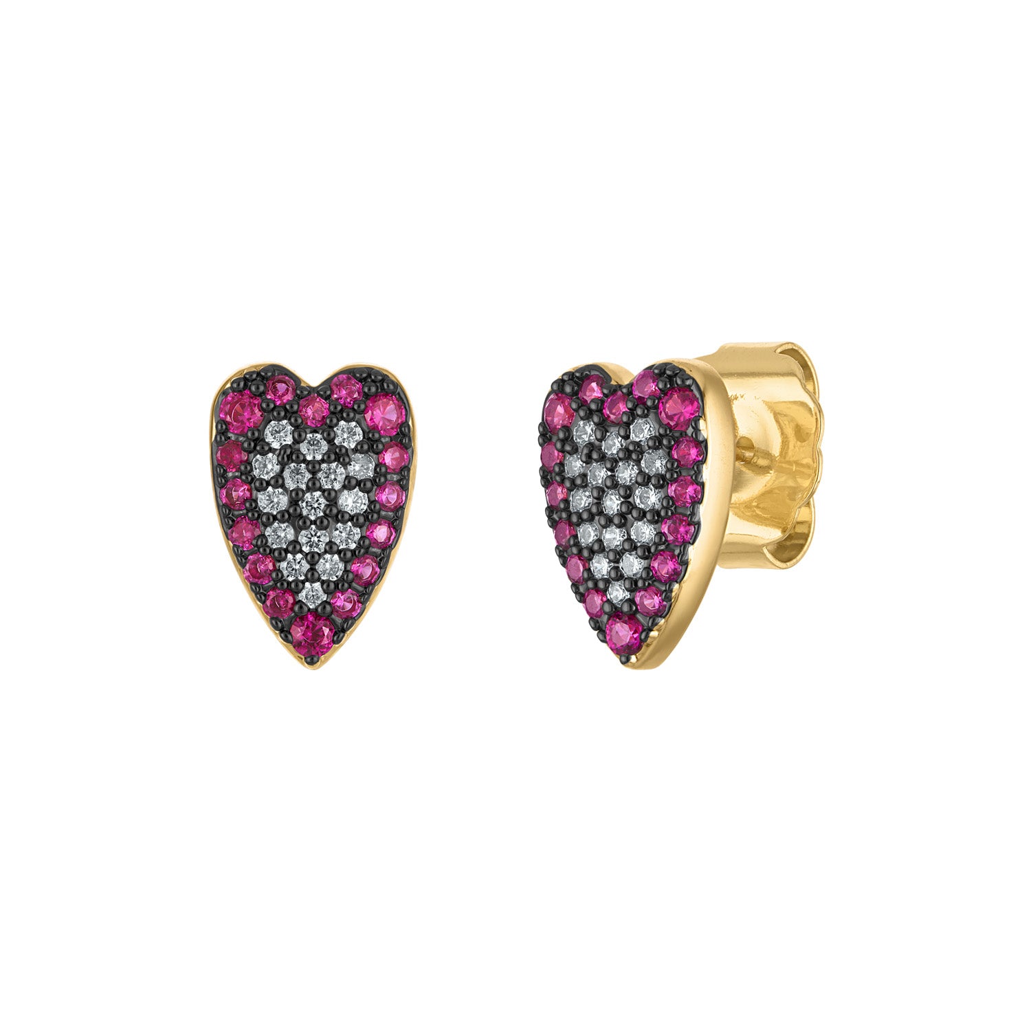 Colorful Heart Pave Stud Earrings - Josefina Jewels