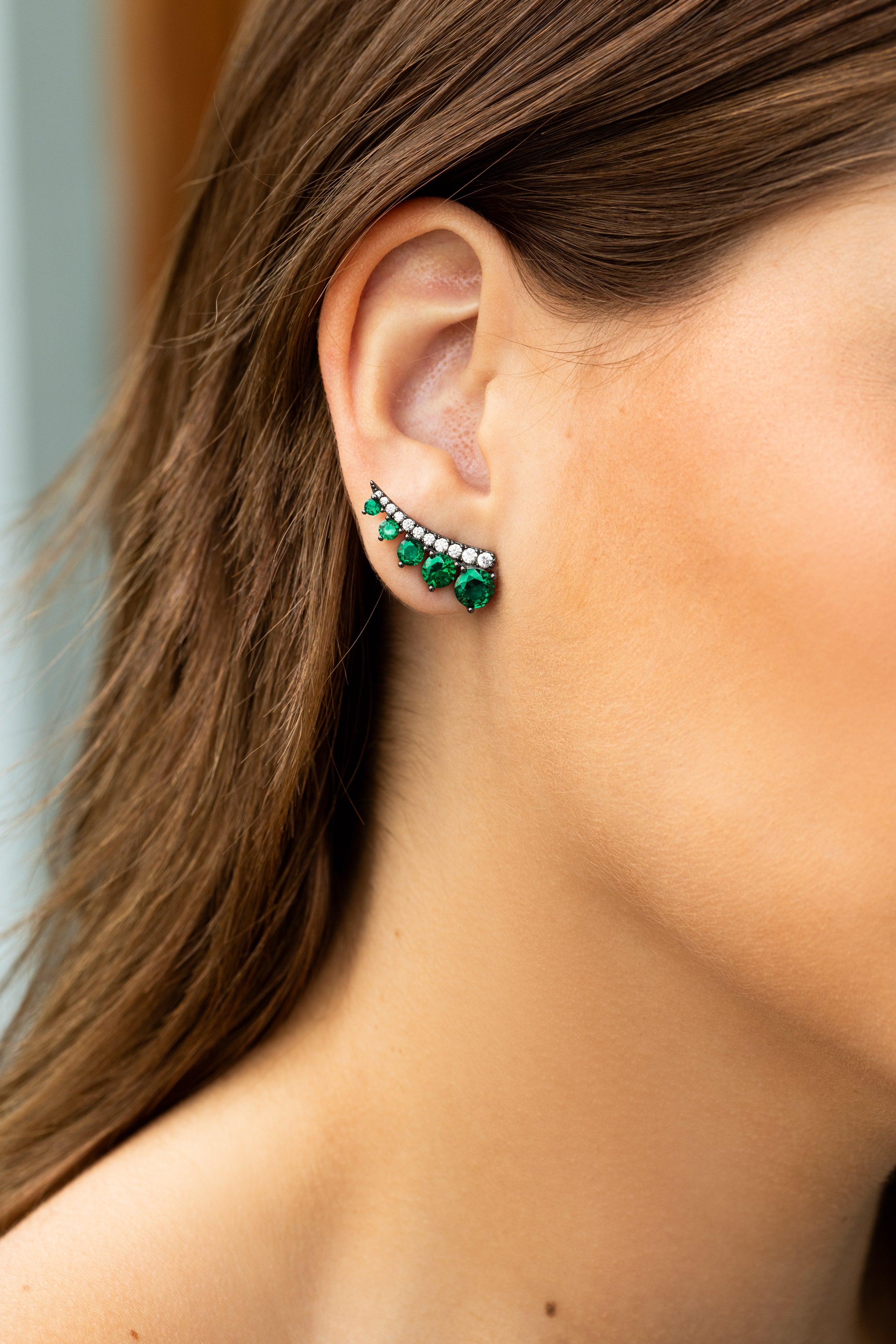 Amara Ear Climber Earrings GREEN - Josefina Jewels