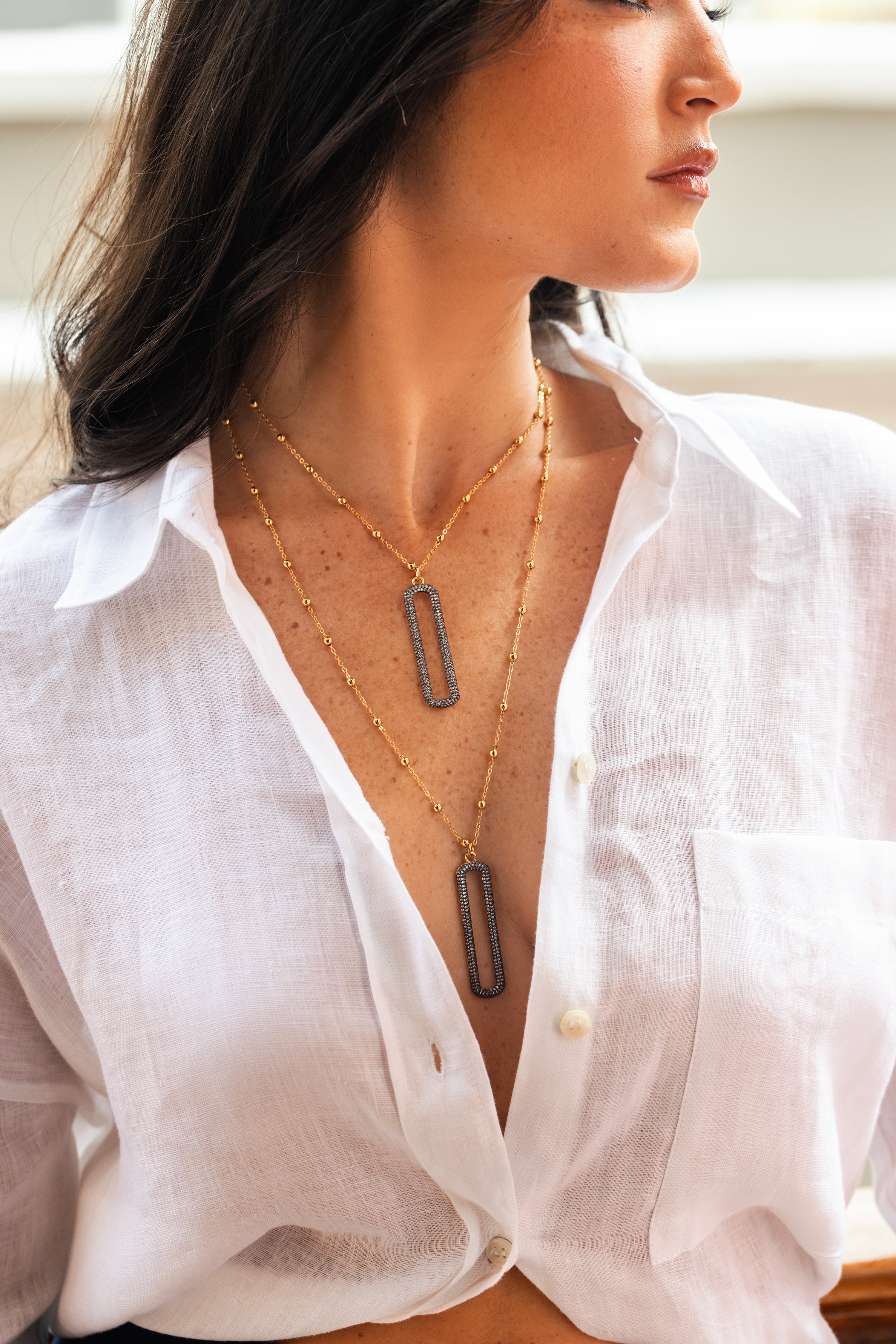 Pave Link Short Necklace 16 Inches - Josefina Jewels