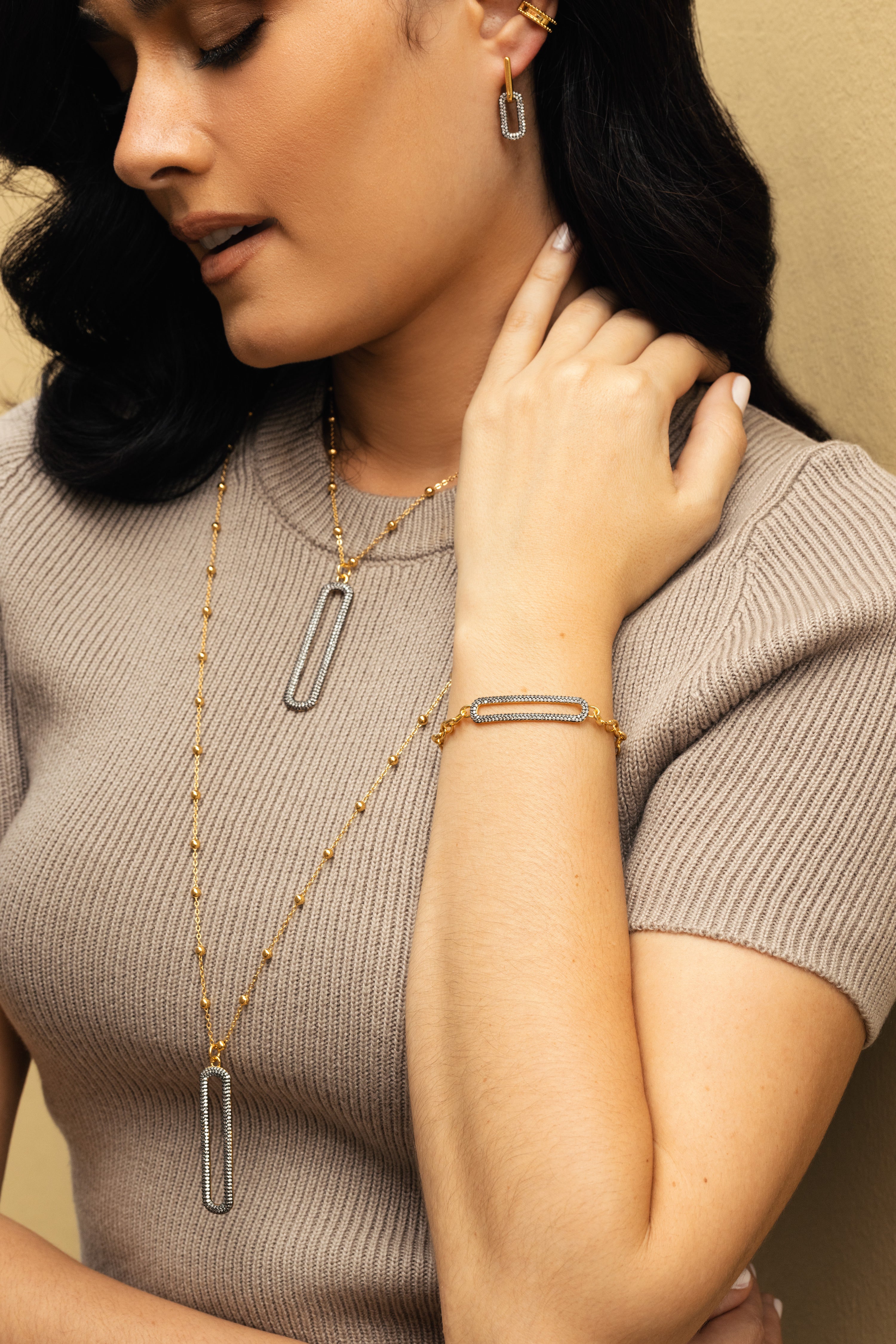 Pave Link Short Necklace 16 Inches - Josefina Jewels