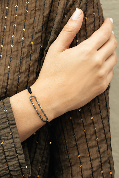 Pave Link Bracelet with Black Cord - Josefina Jewels