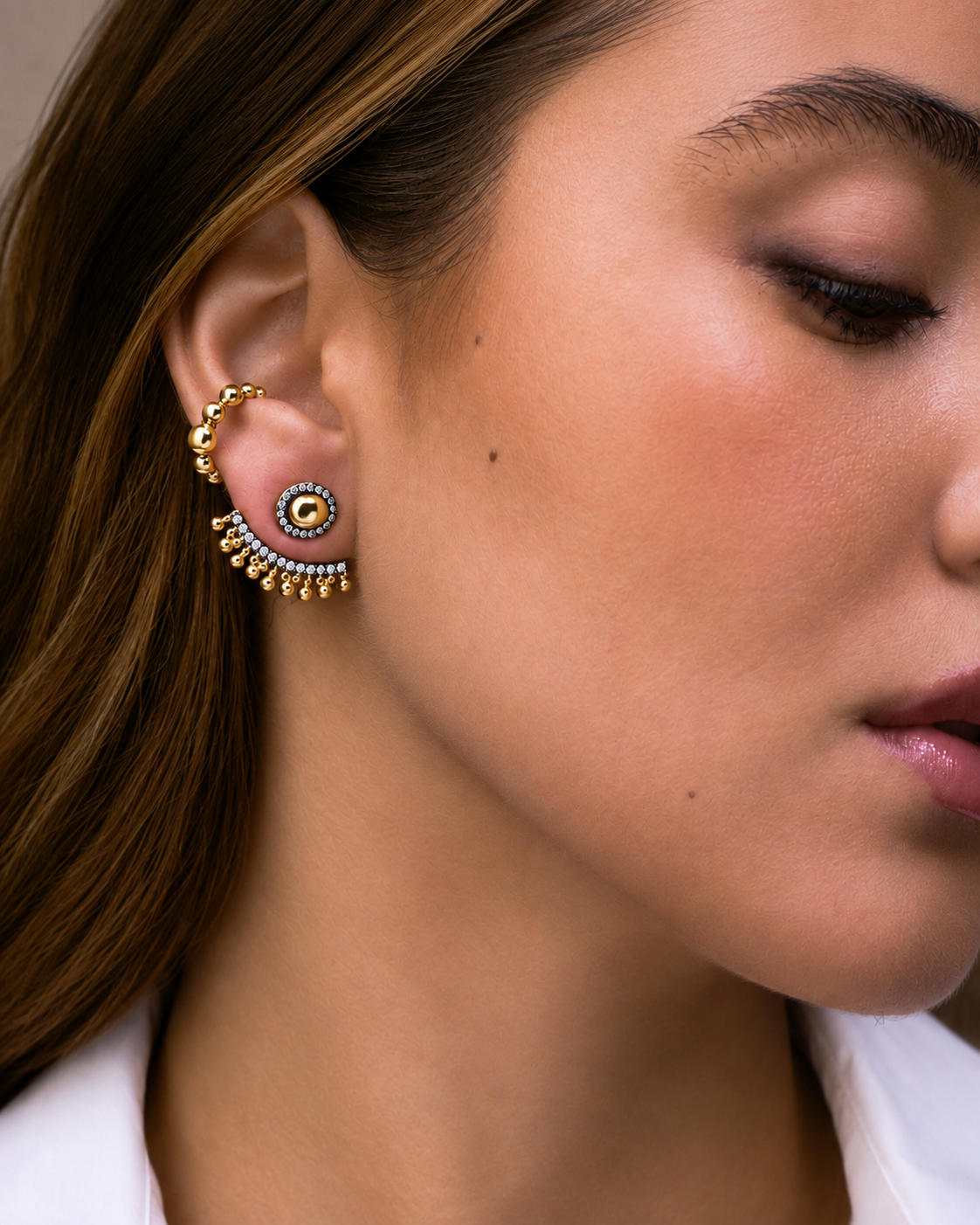 Golden Beaded Ear Jacket - Josefina Jewels