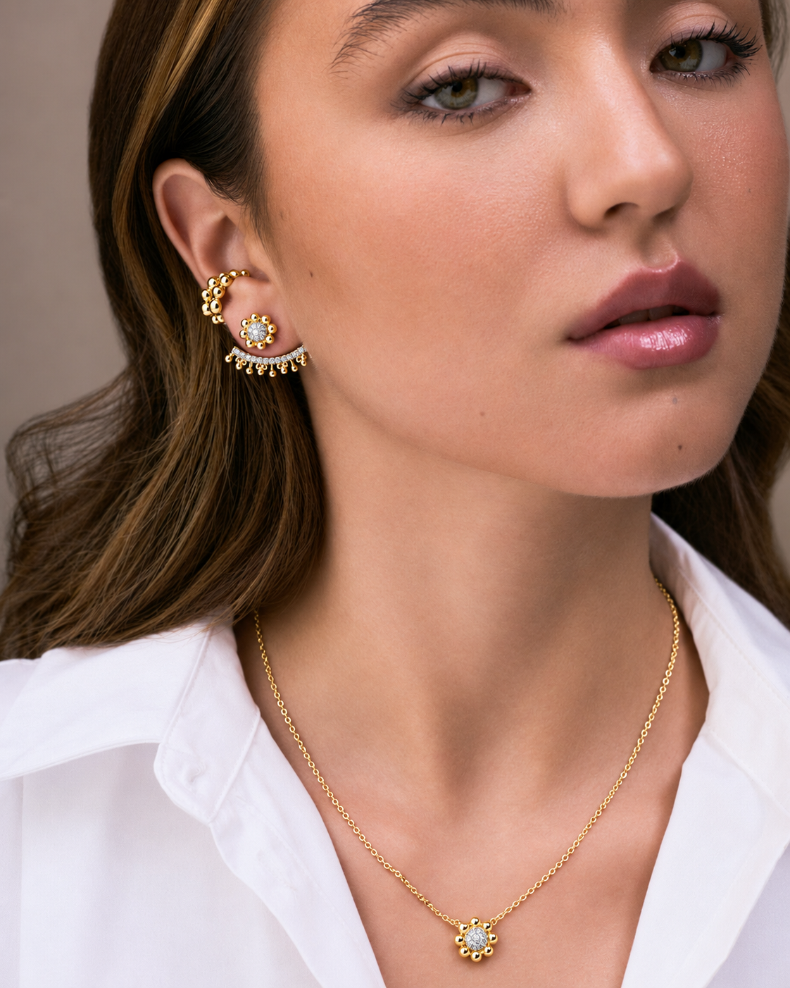 Golden Beaded Ear Jacket - Josefina Jewels