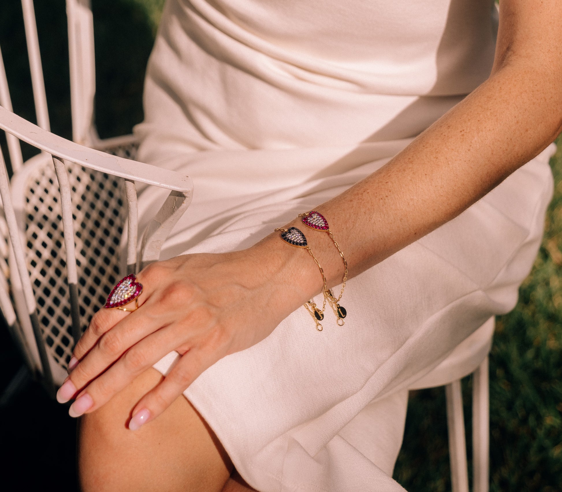 Colorful Heart Pave Chain Bracelet - Josefina Jewels