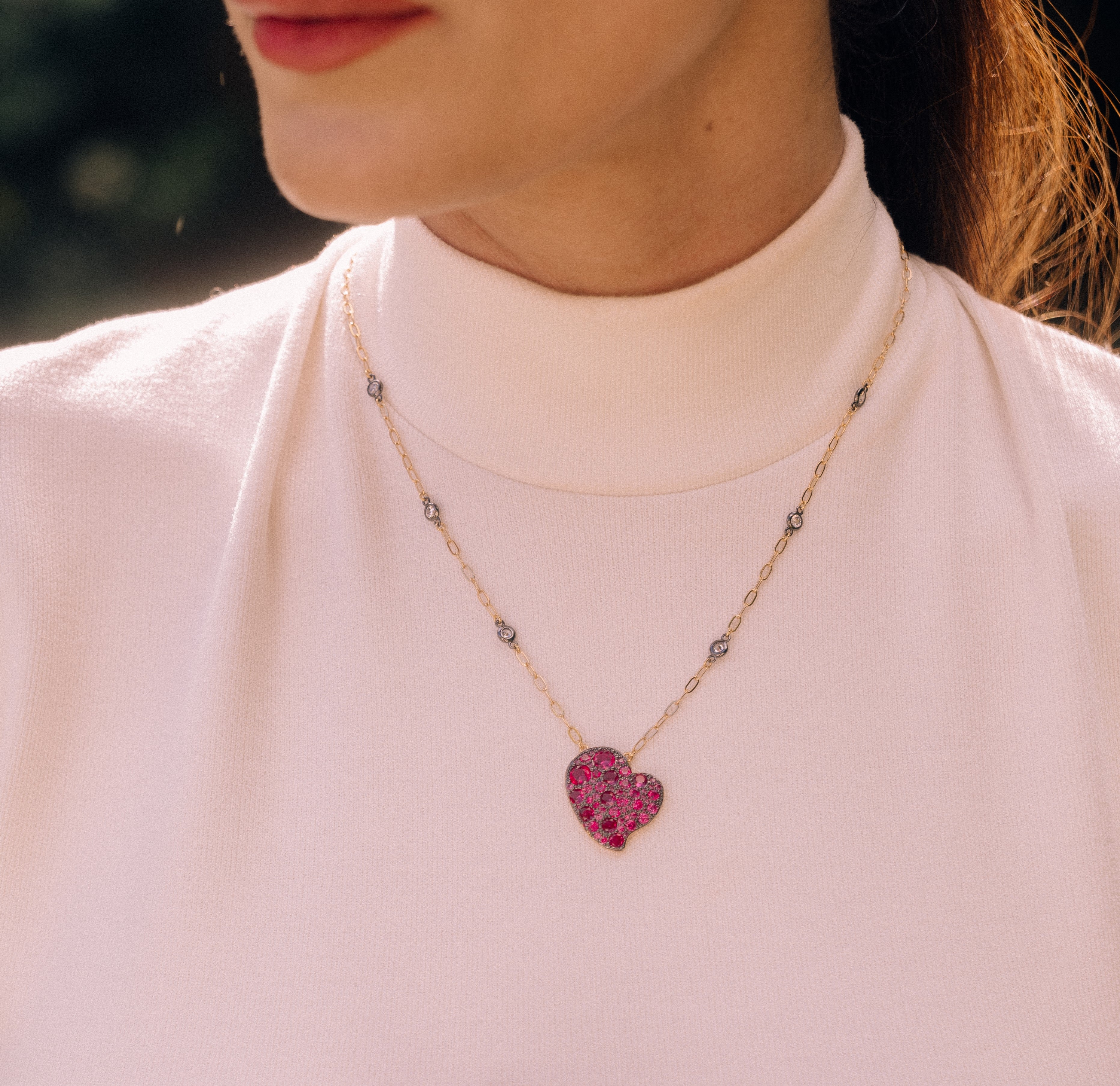 Heart Color Pave Necklace - Josefina Jewels