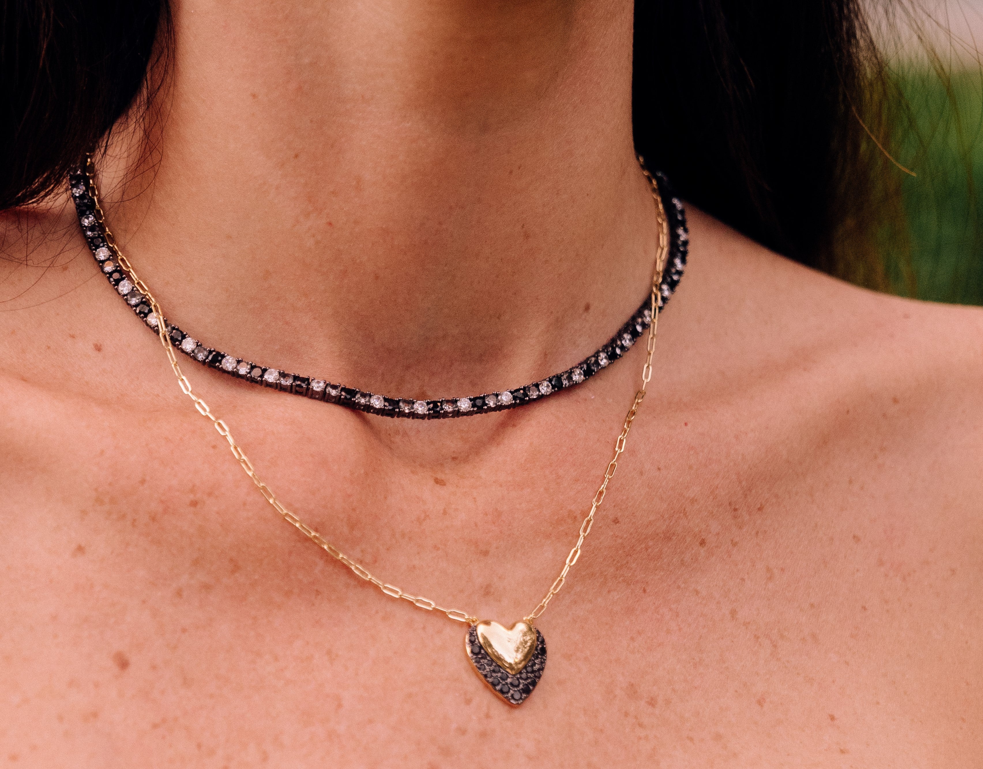 Golden Heart & Pave Color Necklace - Josefina Jewels